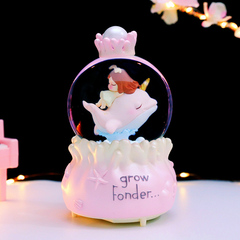 New Fantasy Stars and Sea Crystal Ball Music Box Cartoon Ocean Dolphin Girl Water Polo Holiday Gift Wholesale