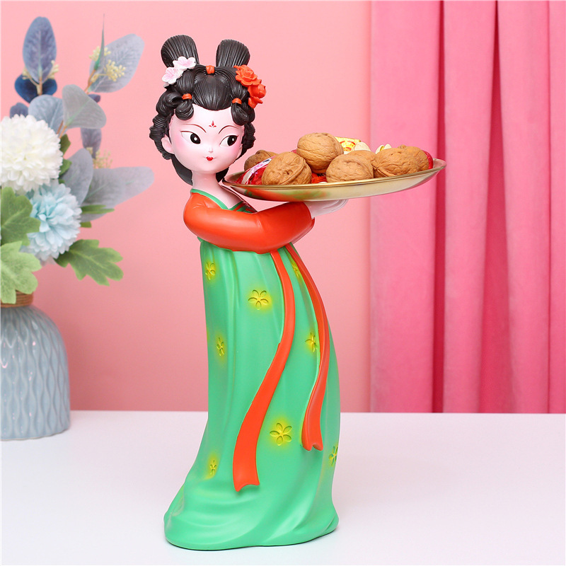 Ancient style girl tray decoration home creative modern light luxury accessories cute national trend living room wedding birthday gift