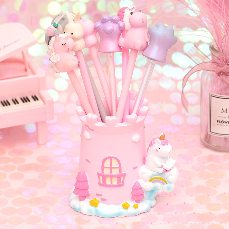 Manufacturer's new product zakka unicorn girl heart pen holder student gift desktop decoration resin craft gift