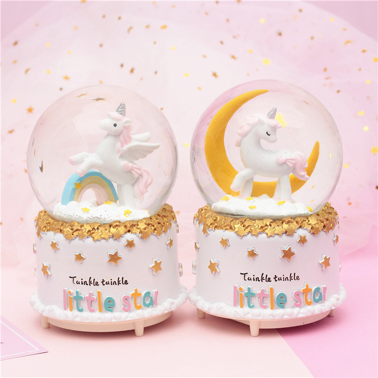 Creative dreamy girl heart rainbow moon unicorn crystal ball music box snowflake children girl birthday gift