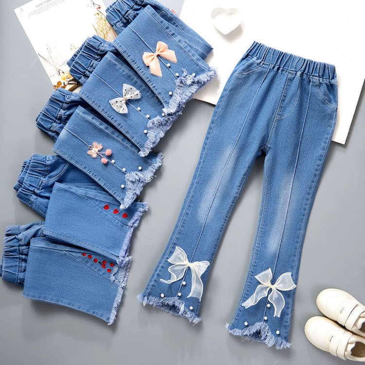 Children's Clothing Wholesale Girls Jeans Spring and Autumn Medium and Large Children's Wide Leg Pants Baby Casual Girls Flared Long Pants