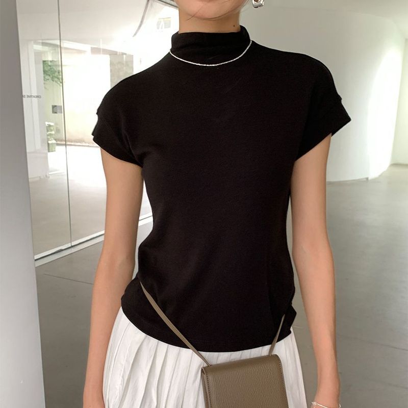 Love and Nancy Thirteen Lines Autumn Original Korean Stand-up Collar Elastic Raglan Slim Bottoming Shirt for Women 23647