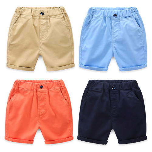 Boys' casual shorts summer new trendy baby solid color five-point hot pants for children and middle-aged children Western-style beach shorts thin