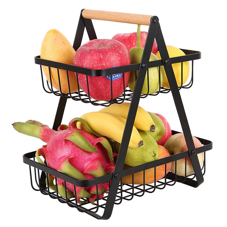 Cross-border e-commerce Nordic folding double-layer portable iron basket kitchen storage basket storage rack storage rack fruit basket