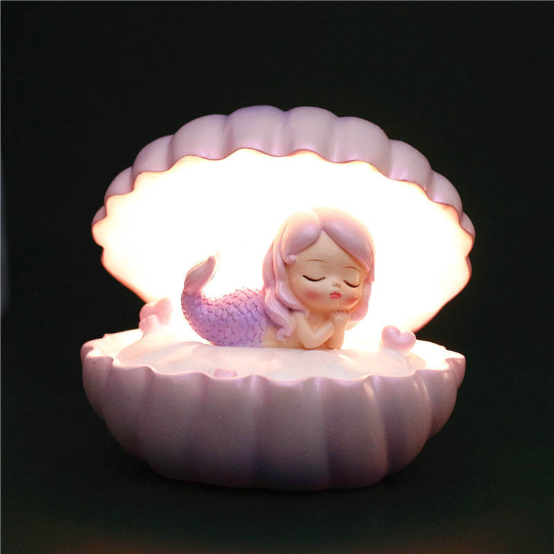Creative girl heart gift ins style pearlescent shell mermaid star lamp night light resin ornaments crafts