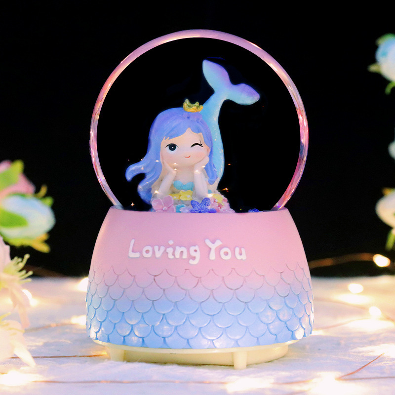 Fantasy Mermaid Music Crystal Ball Creative Glowing Snowflake Music Box Girls Girls Children Graduation Gift