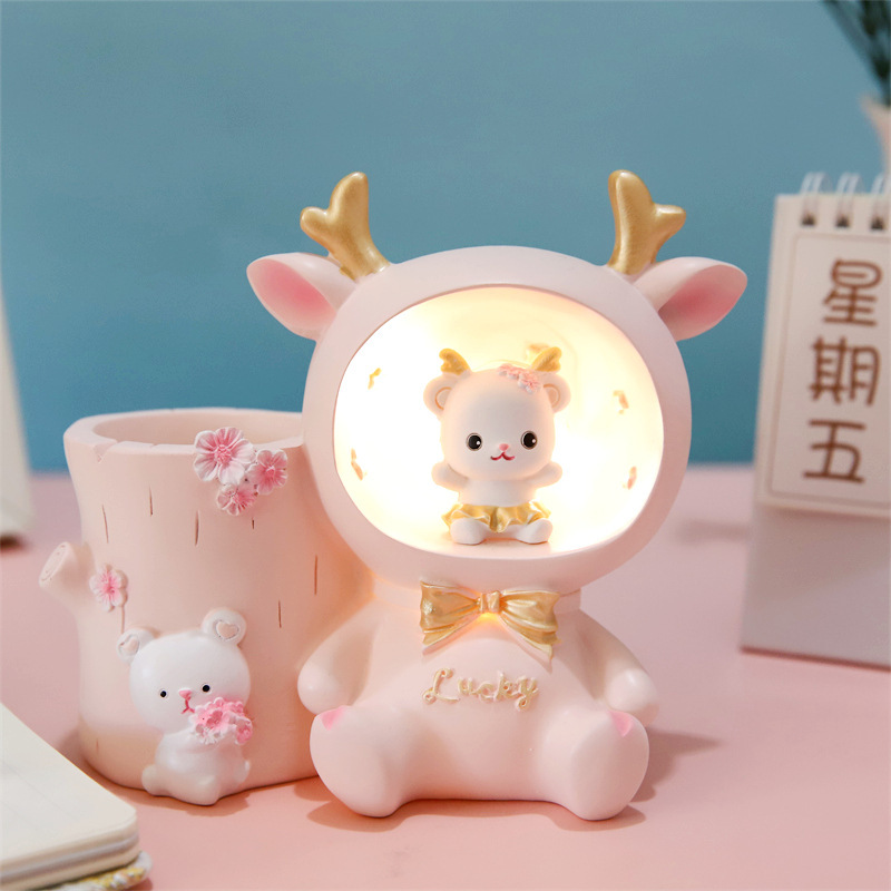 Creative Cute Bella Rabbit Pen Holder Lamp Multifunctional Star Lamp Storage Pen Holder Children's Bedroom Desktop Decoration Ornaments