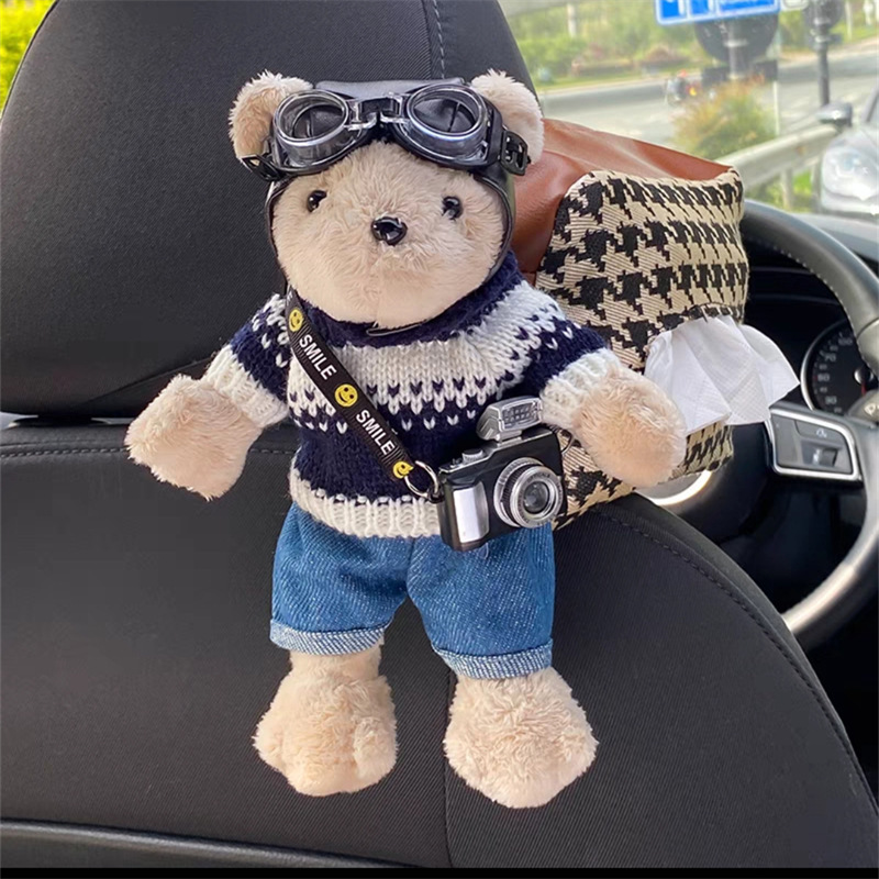 Plush doll pilot dog car seat multi-functional hanging houndstooth tissue pack car tissue box