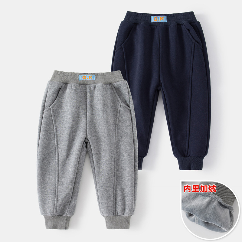 Autumn and winter casual and easy-to-match waist-cinching sweatpants, trendy warm velvet trousers, street-friendly loose boys' sports pants