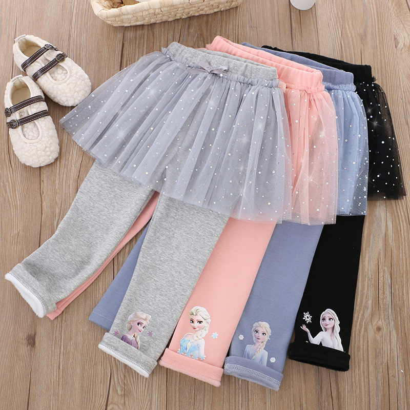 Girls' velvet culottes fake two-piece thickened one-piece velvet leggings mesh foreign trade Amazon