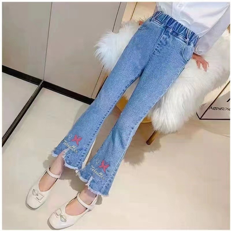 Girls' jeans, bell bottoms, spring new style, children's autumn, girls' slit, big children's pants, dropshipping