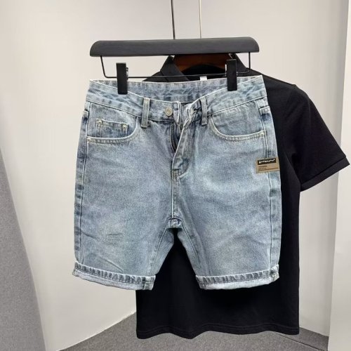 Street handsome washed distressed denim shorts for men and women, over-the-knee straight leg pants, loose summer trend