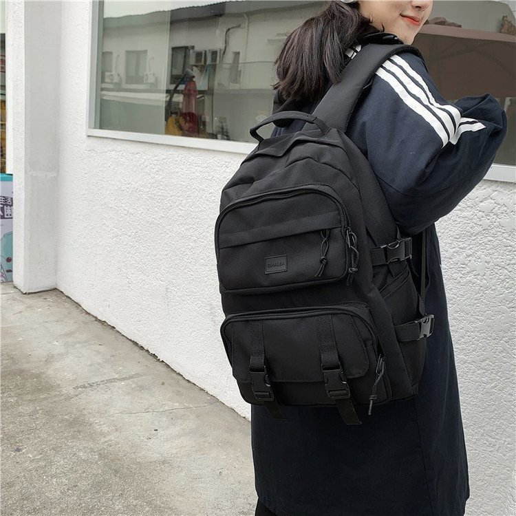 School bag female Korean ins workwear trend brand personality retro black student backpack Japanese versatile female backpack