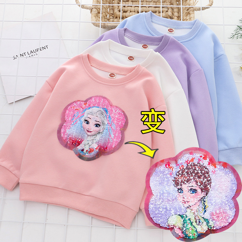 Autumn new children's clothing girls sweatshirt color changing sequin princess top long sleeve little girl T