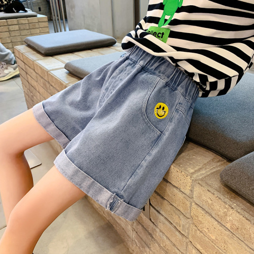 Girls denim shorts summer little girl summer wear children's thin three-quarter pants factory wholesale trendy