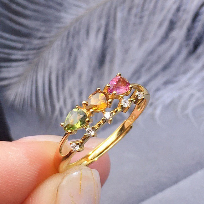 Cross-border new product simulated color tourmaline colored ruby ​​opening adjustable women's ring fashionable and sweet jewelry