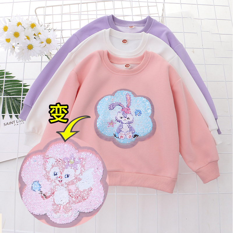 Children's clothing autumn new style girls sweatshirt pullover color changing sequin top long sleeve color changing T-shirt
