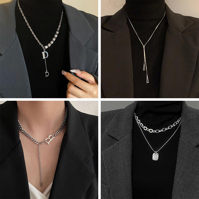 Niche design hot girl letter versatile sweater chain autumn and winter high-end titanium steel necklace women's double-layer sweater chain