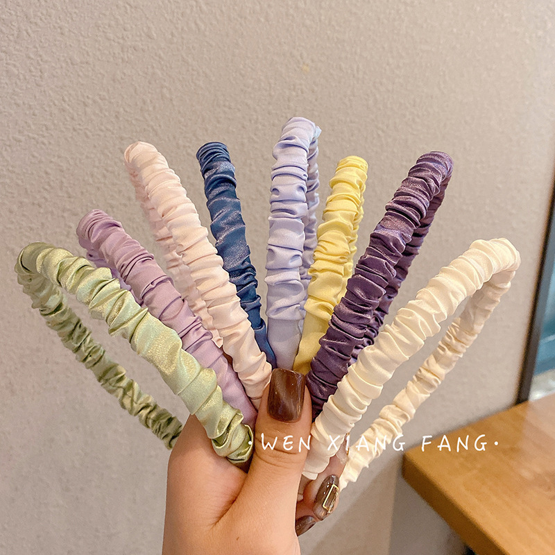 ins versatile solid color satin pleated headband internet celebrity sweet temperament headband hairpin face wash press hairband female headwear