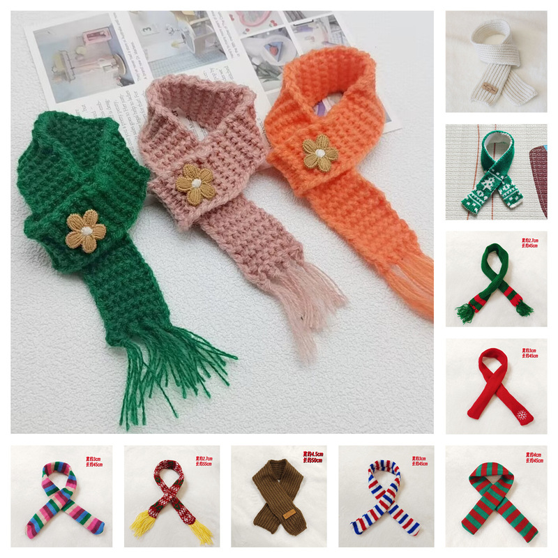 Hot selling dog scarf clothing accessories 20cm cotton doll knitted wool scarf collection wholesale
