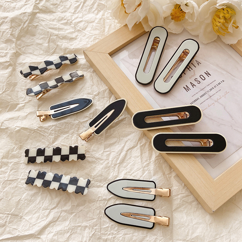 Black and white checkerboard hairpin side seamless hairpin female bangs clip one-word clip duckbill clip hair accessories clip headwear