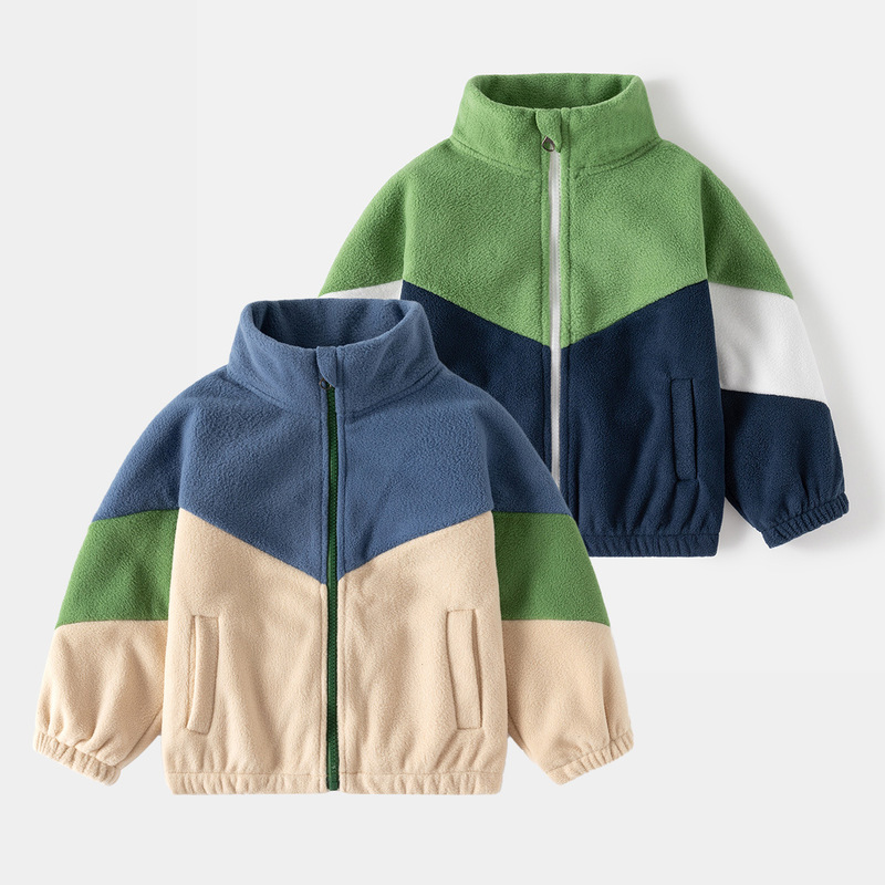 Foreign trade children's clothing autumn new children's polar fleece jackets boys and babies color matching casual tops wholesale
