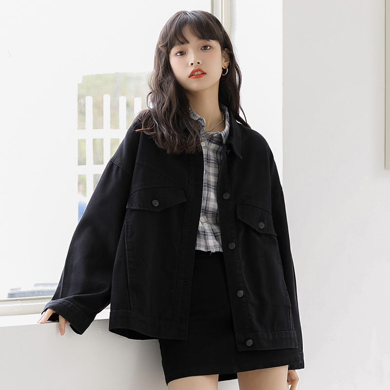實拍 2024春季新款韓版寬鬆貼布牛仔外套女工裝上衣
