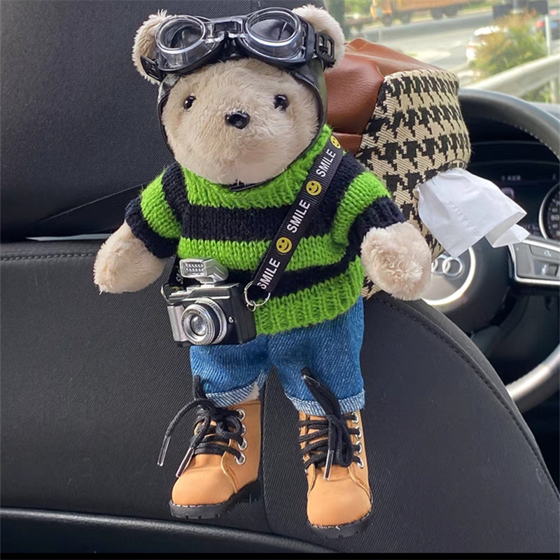 Car Cute Doll Pilot Dog Car Seat Multifunctional Hanging Houndstooth Tissue Pack Car Tissue