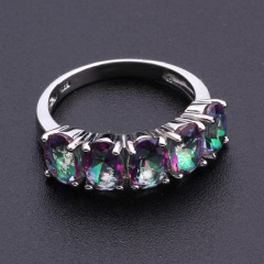 Fashion new cross-border hot-selling rainbow stone zircon ring fashion personalized women's ring holiday gift jewelry