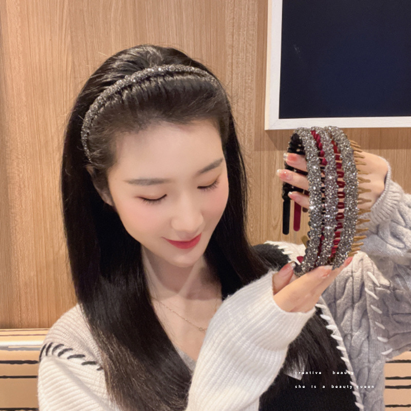 Special flocked broken hair headband for face washing, women's high-end toothed anti-slip hair headband, autumn and winter hairpins and hair bundles.