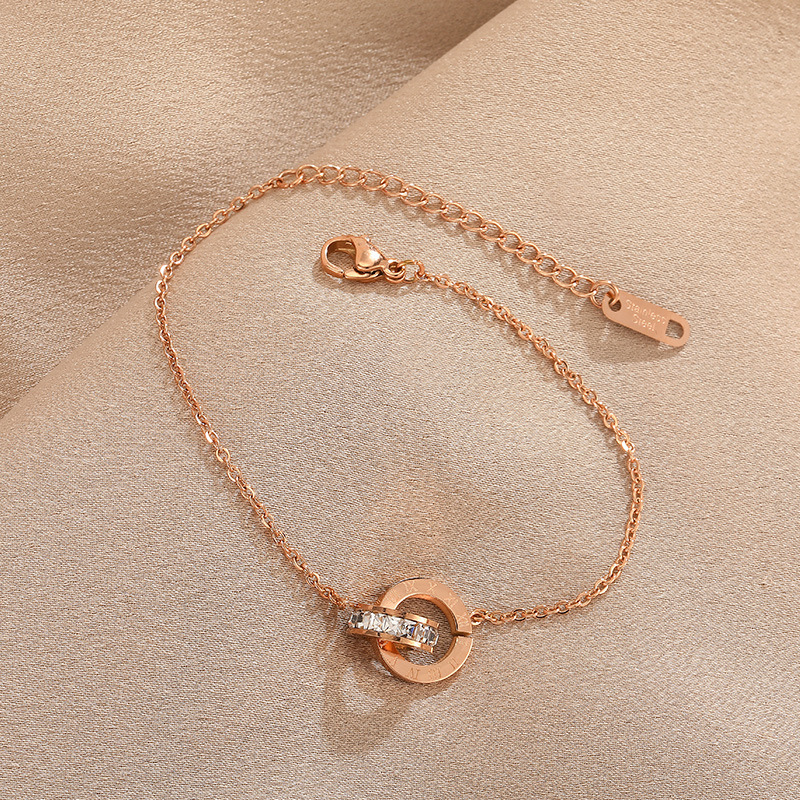 Japanese and Korean Roman bracelet titanium steel non-fading rose gold Roman numeral double ring bracelet ins personalized bracelet