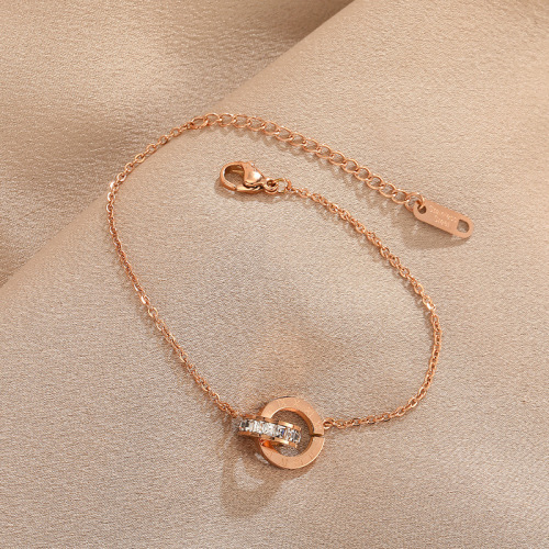 Japanese and Korean Roman bracelet titanium steel non-fading rose gold Roman numeral double ring bracelet ins personalized bracelet