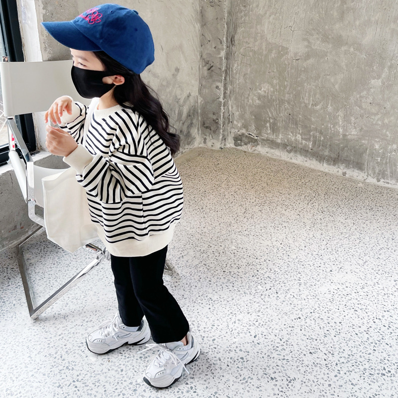 Children's Clothing Wholesale Girls' Striped Sweatshirts Spring and Autumn New Children's Korean Style Long Sleeve Sweatshirts for Middle Children