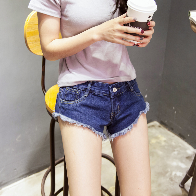 Han Meier's new trendy low-waist women's jeans, whiskered Korean style ultra-short denim shorts for women