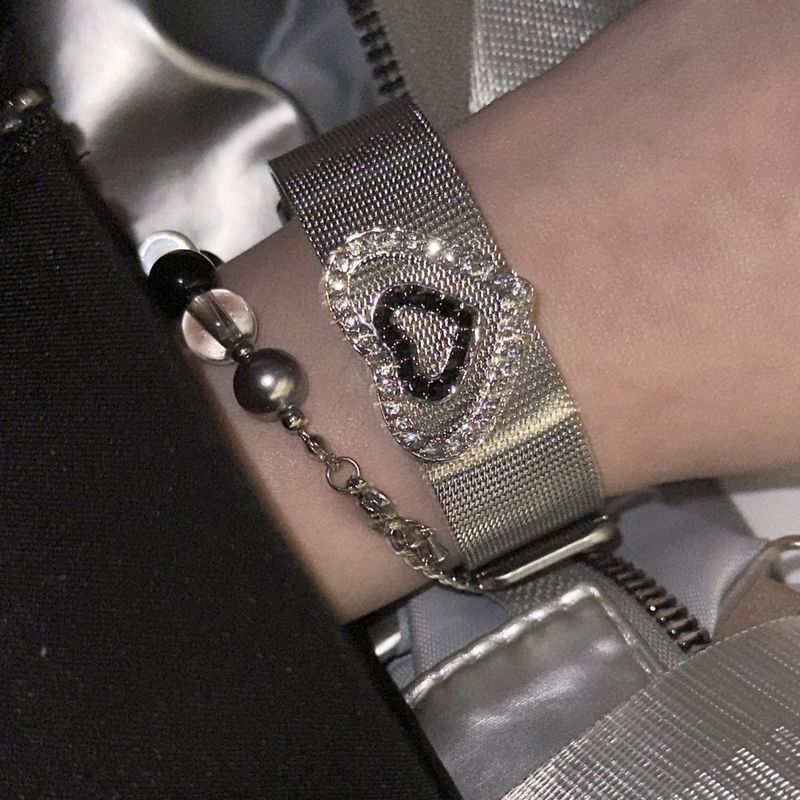 European and American style sweet and cool hot girl love rhinestone strap bracelet silver advanced futuristic y2k adjustable bracelet
