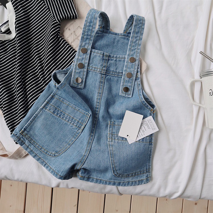 Girls denim suspender shorts summer style boys and girls baby casual soft jeans Korean children's clothing
