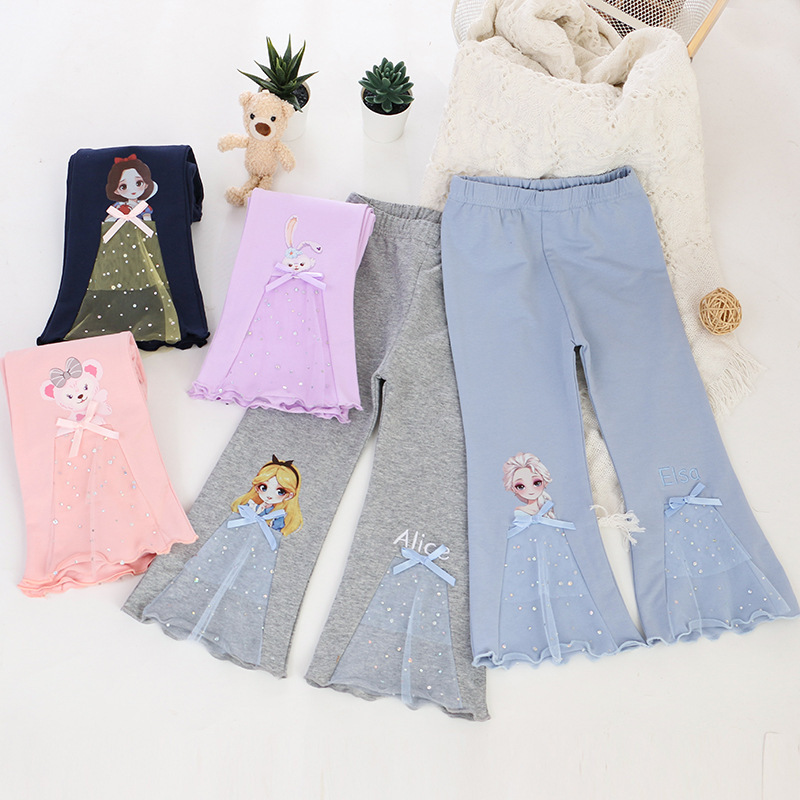 Girls Autumn Clothes New Pants Children's Clothes Leggings Flared Pants Princess Cartoon Print Foreign Trade