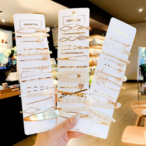 Korean popular hair clip combination, temperament girl fairy pearl edge clip bangs clip one-word clip hair accessories set for women