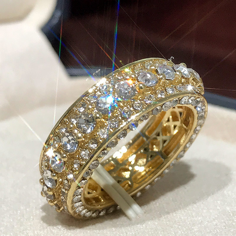 Cross-border hot selling full diamond 18K gold round ring European and American classic couple style diamond ring set jewelry wholesale