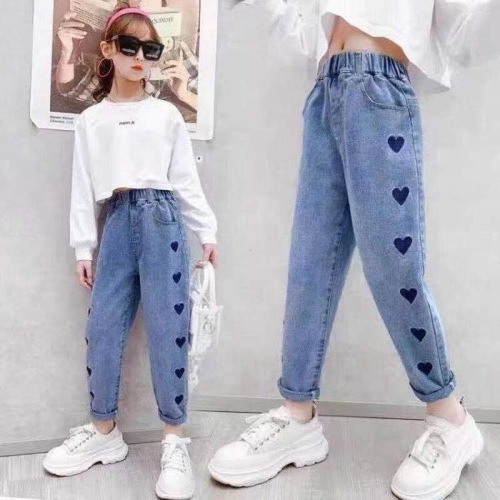 Children's clothing wholesale girls' jeans spring and autumn styles medium and large children's trousers foreign style Korean casual children's trousers on behalf of