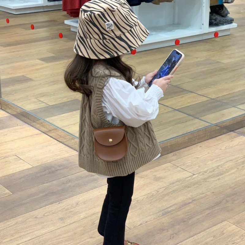 Girls Korean style children's clothing autumn new set children's jacquard vest puff sleeve top bottoming bell pants