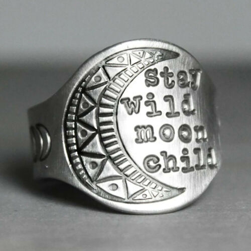 WISH Hot Selling Disc Engraved English Letter Ring Moon Pattern Men’s and Women’s Ring Jewelry