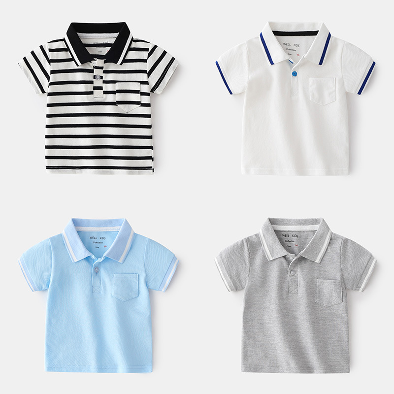 Fresh and fashionable boy's short-sleeved POLO shirt for going out and staying at home. Urban trendy casual college style boy's short-sleeved shirt.