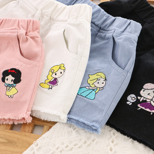 2024 Children's Clothing Summer New Girls Shorts Denim Princess Embroidery Outerwear Pants Thin Amazon