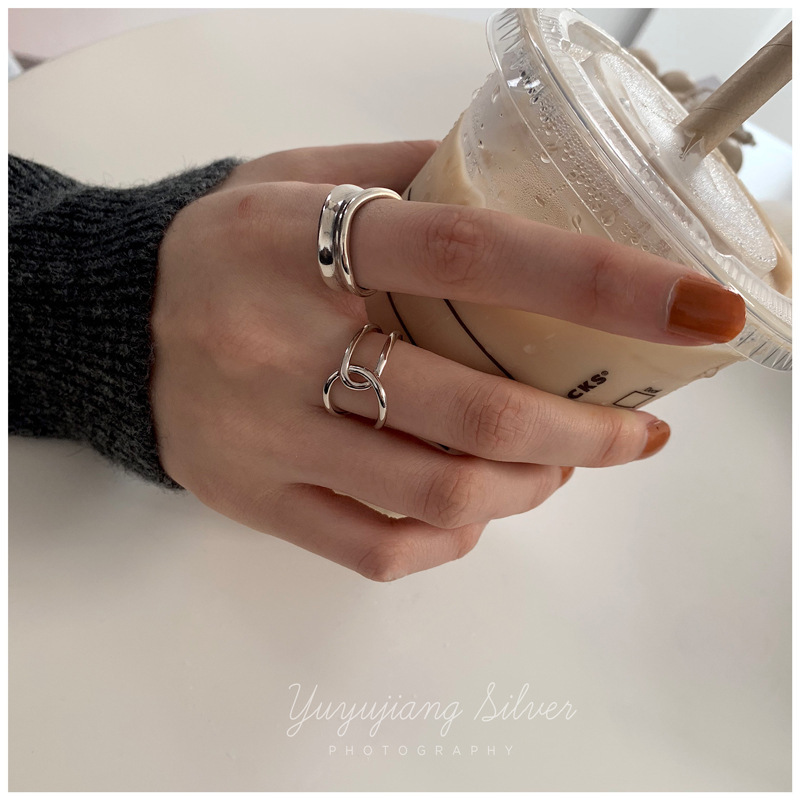 Korean version of ins fashion personality s925 sterling silver ring for women simple cold style index finger ring internet celebrity retro trend
