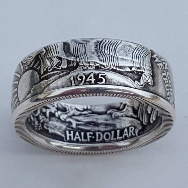 wish cross-border hot sale European and American personalized vintage Morgan 1945 carved letter ring wholesale