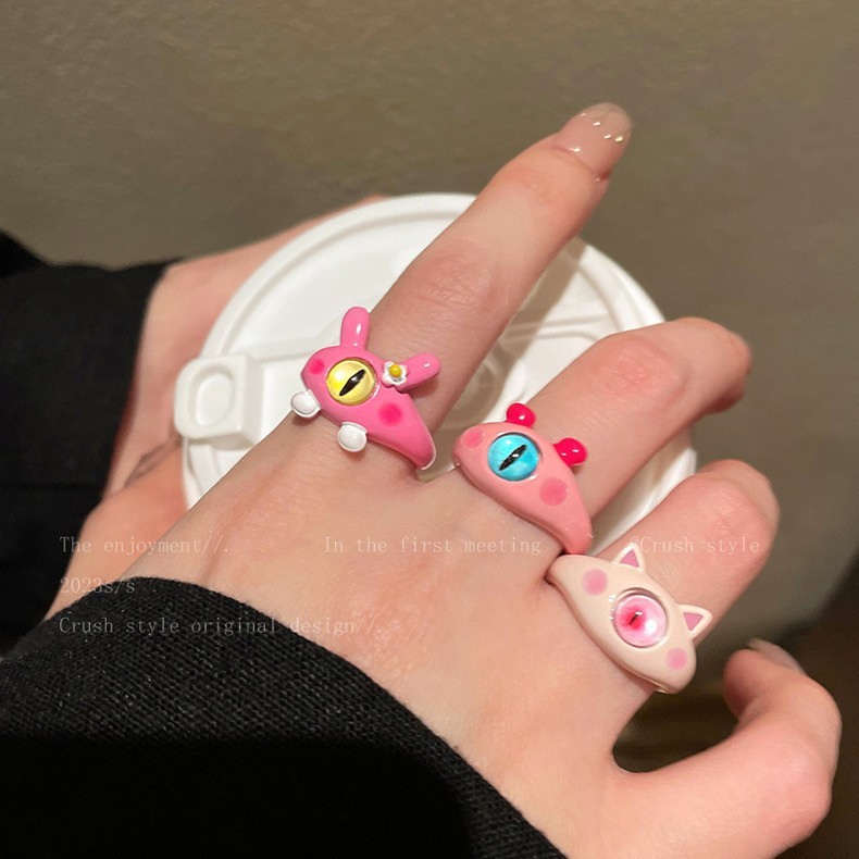 Funny Girl Pink Cute Monster Ring Women's New Trendy Index Finger Ring Niche Design Ring