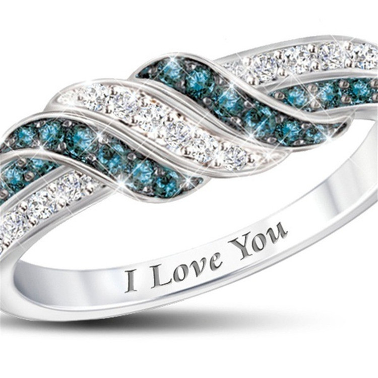 Foreign trade blue and white gemstone ring, exquisite personalized romantic proposal, wedding ring