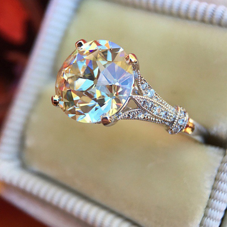 Dinghao cross-border wish hot-selling round zircon diamond ring fashionable wedding engagement ring jewelry wholesale