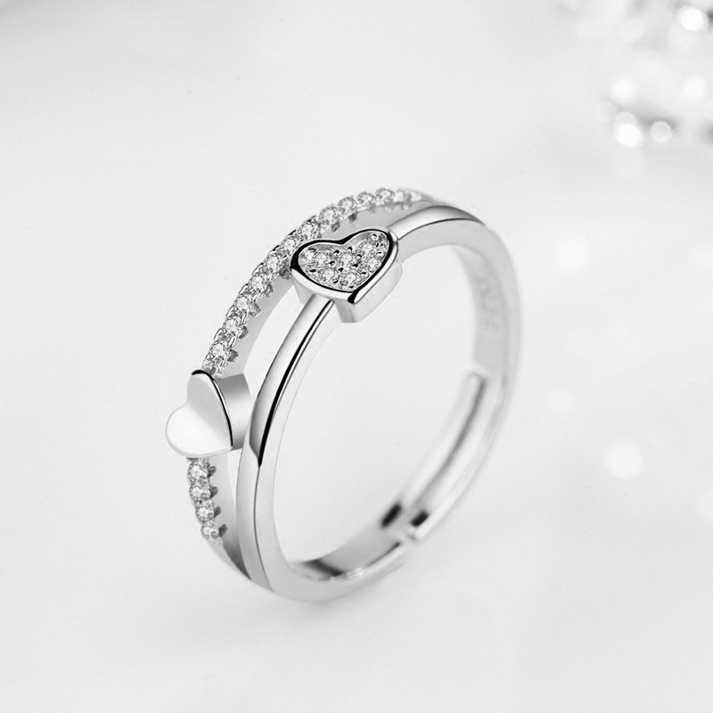 wish hot sale women's love diamond ring fashionable simple heart open ring jewelry wholesale